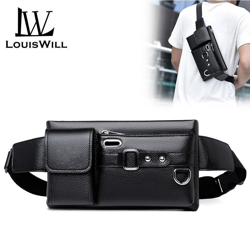 LouisWill Túi Đeo Hông Thể Thao Túi Đeo Chéo Cơ Thể Túi Đeo Ngực Nam Thường Ngày Túi Đeo Vai Nam Thời Trang Túi Đeo Hông Túi Da PU Chống Nước Có Lỗ Tai Nghe Cho Du Lịch Ngoài Trời