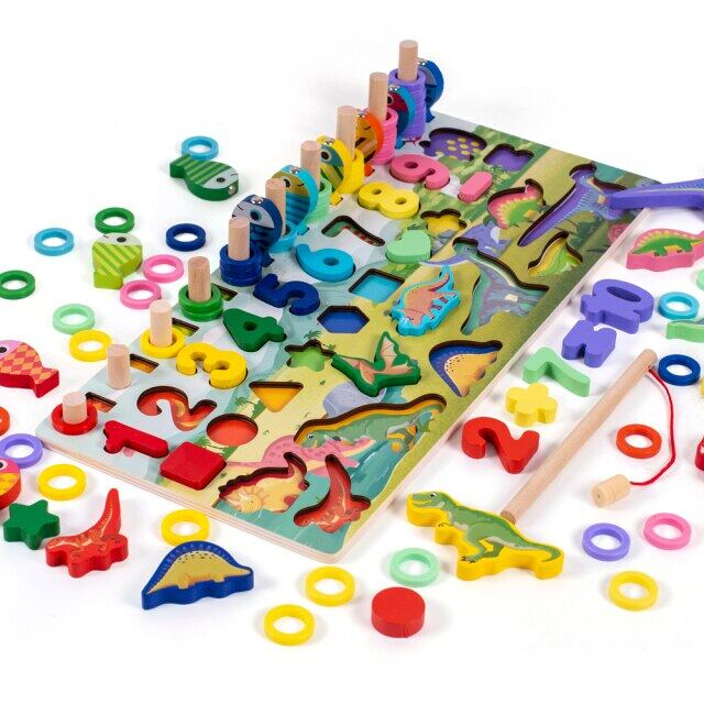 การศึกษาแบบมอนเตสซอรี่ของเล่นไม้สำหรับกระดานสำหรับเด็กคณิตศาสตร์ตกปลานับตัวเลขดิจิตอล Shape Match Early การศึกษาเด็กของขวัญของเล่น