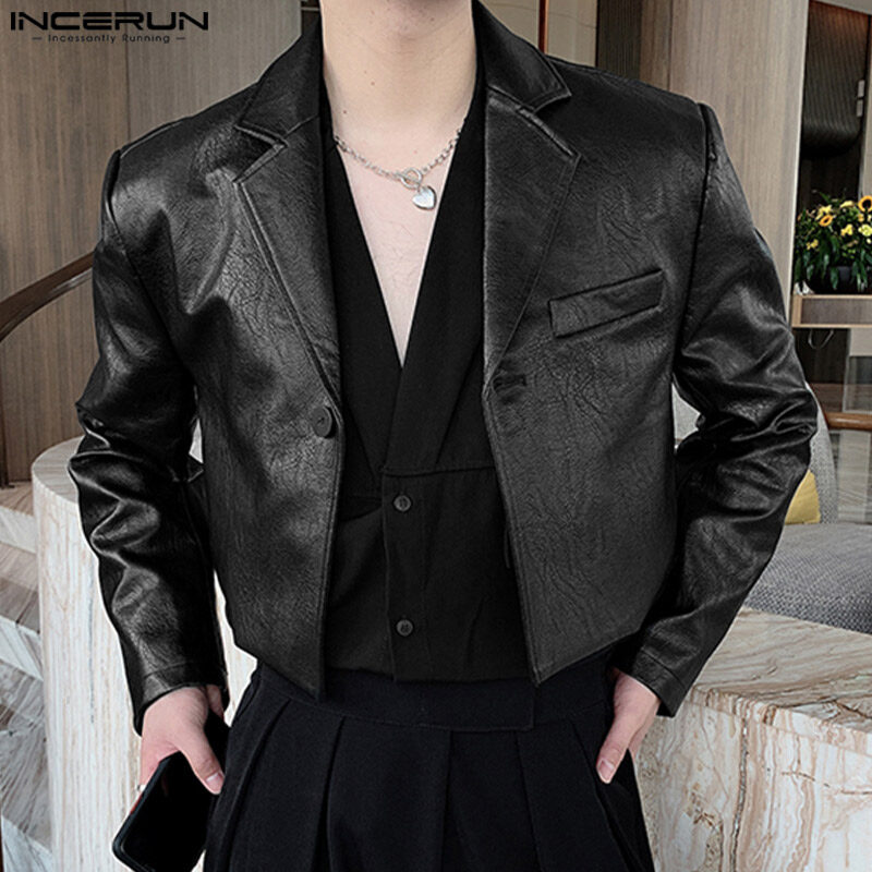 Nam Hiệu INCERUN Cổ Ve Áo Áo Khoác Blazer Tay Áo Dài Giả Da Áo Khoác Áo Sơ Mi Dự Tiệc (Phong Cách Hàn Quốc)