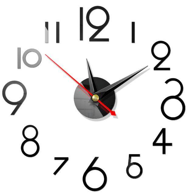 Generic DIY Wall Clock 3D Surface Mirror Numerals Room Office Sticker