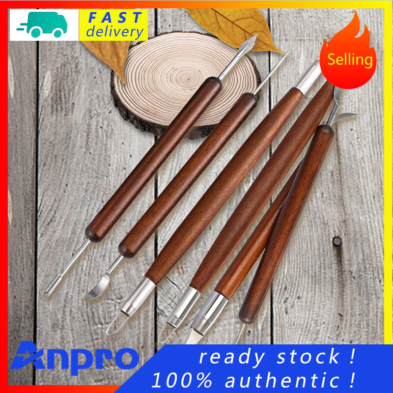 Anpro dụng cụ đất sét gốm, 6 cái dụng cụ sửa chữa phôi gốm điêu khắc đất sét gỗ gụ