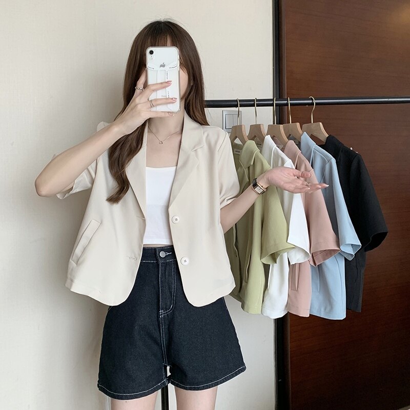 Áo Blazer Ngắn Tay Cổ Chữ V Hoa Mai Thường Ngày Mùa Hè Hợp Thời Trang Hàn Quốc Cho Nữ ĐầM Nữ