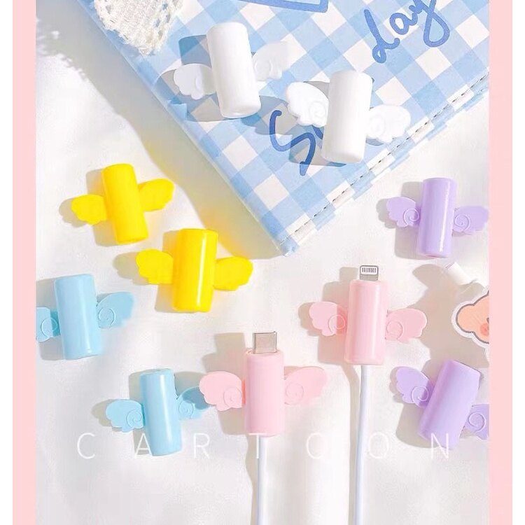 Dây đôi cánh thiên thần bảo vệ cáp sạc USB Bảo vệ Silicone cuộn quấn dây cáp tương thích cho iPhone/Cáp Android