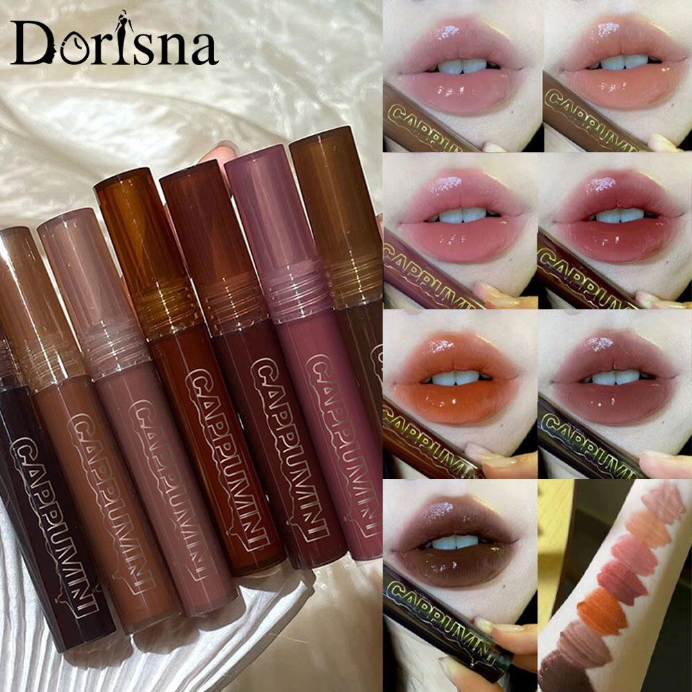 Dorisna son bóng nước tráng gương son bóng màu đỏ son bóng thủy tinh trong suốt son môi dạng lỏng không thấm nước son môi màu nude trong suốt trang điểm