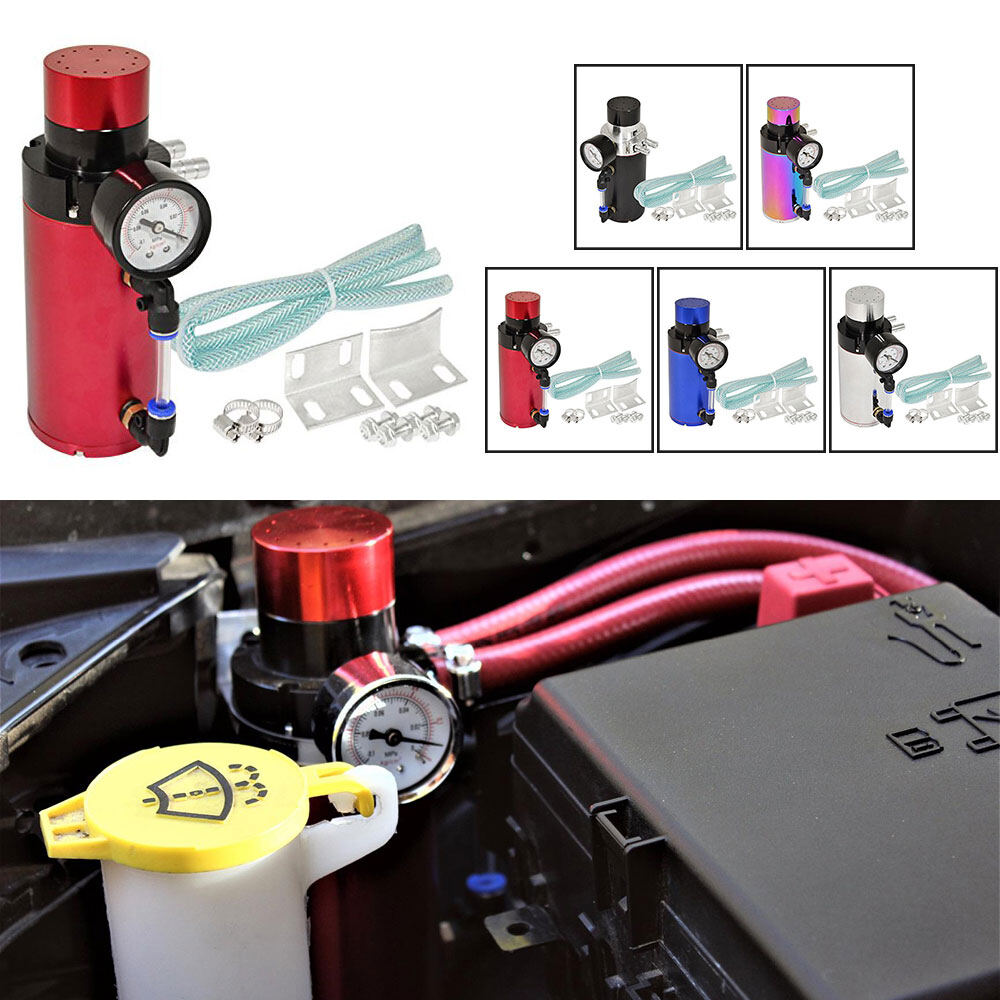 Bình Chứa Dầu Động Cơ Xi Lanh Tròn 3 Trong 1-7X2.5 Phổ Biến Bể Chứa Nước Nhôm Anod Hóa Có Thể + Máy Thở + Máy Đo (Màu Đỏ)