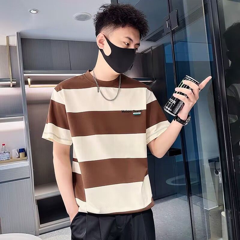 Áo phông nam kẻ sọc cổ tròn đơn giản đầu