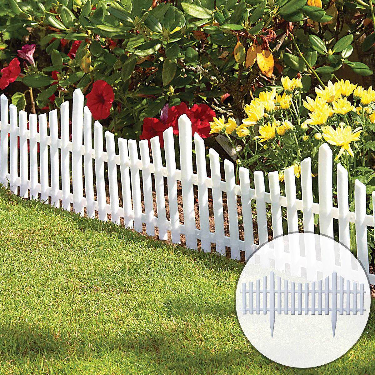 12pcs 7.32m White Flexible Plastic Garden Picket Fence Lawn Grass Edge ...