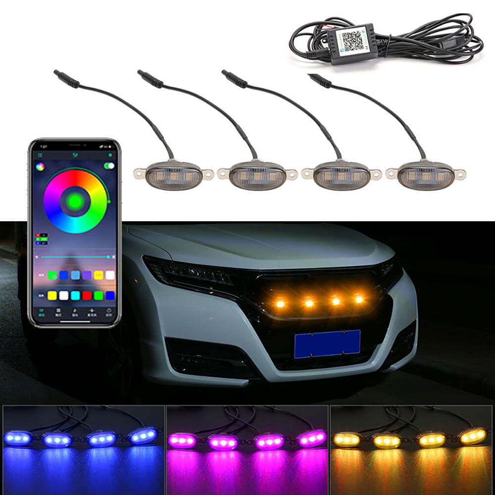 Đèn led lưới tản nhiệt phía trước xe hơi đèn chạy ban ngày thông dụng đèn cảnh báo lưới trung tâm điều khiển ứng dụng rgb phụ kiện ngoại thất