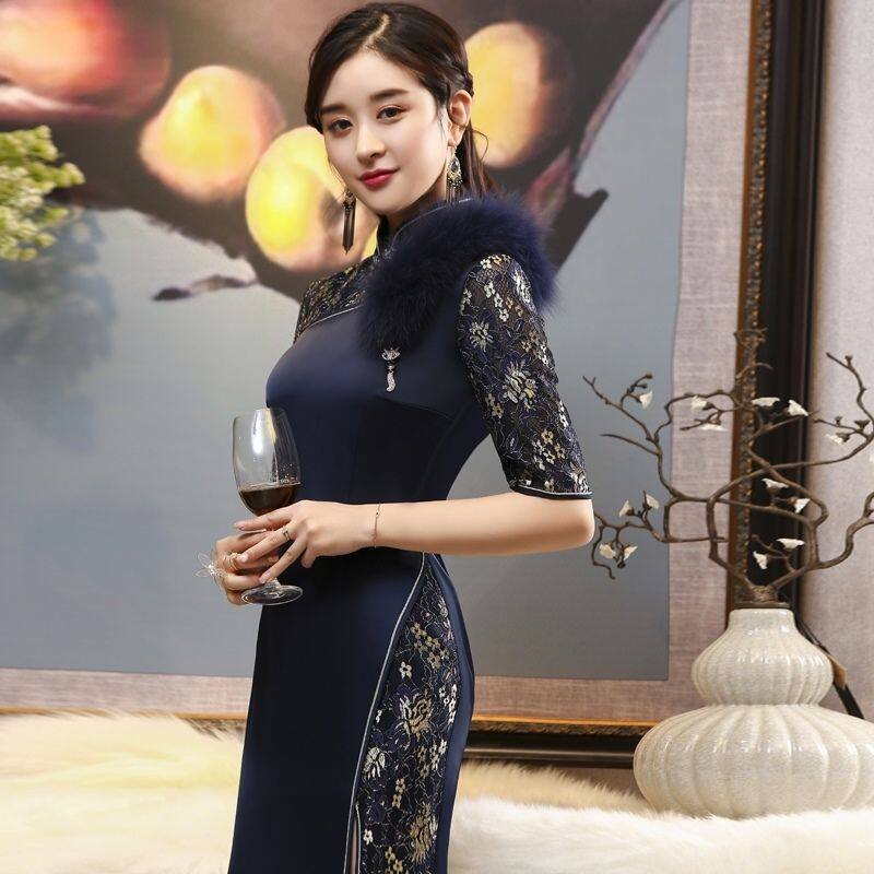 Sườn xám chính hãng dự tiệc sườn xám biến đổi tay dài truyền thống đầm sườn xám nữ mới 2023