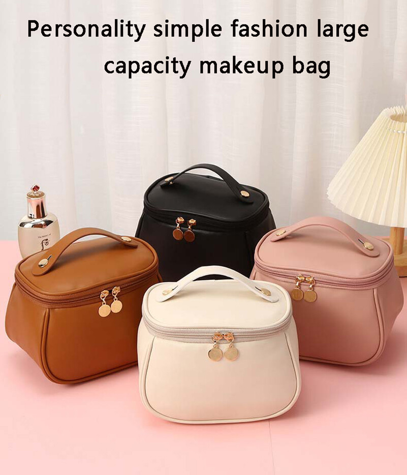 Large Opening Design Bucket Makeup Bag Toiletries Storage Kit Oval Design Personality Simplicity Large Capacity