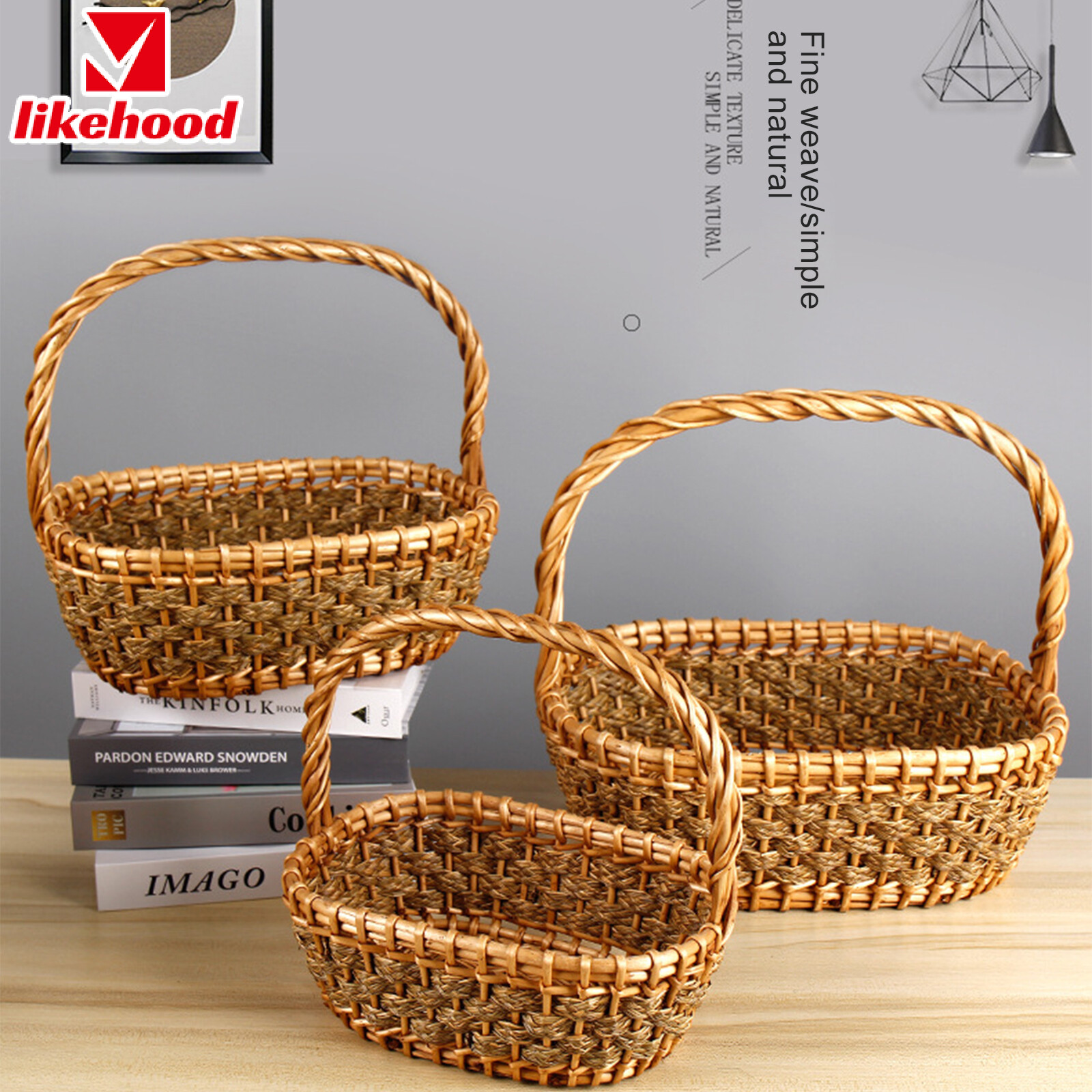 Giỏ đựng đồ dã ngoại trái cây rau củ quả đồ ăn nhẹ giỏ mây quả trứng đan bằng liễu gai túi vải dệt thủ công giỏ mua sắm giỏ hoa tiện dụng cho nhà bếp trang trí nhà vườn đạo cụ chụp ảnh