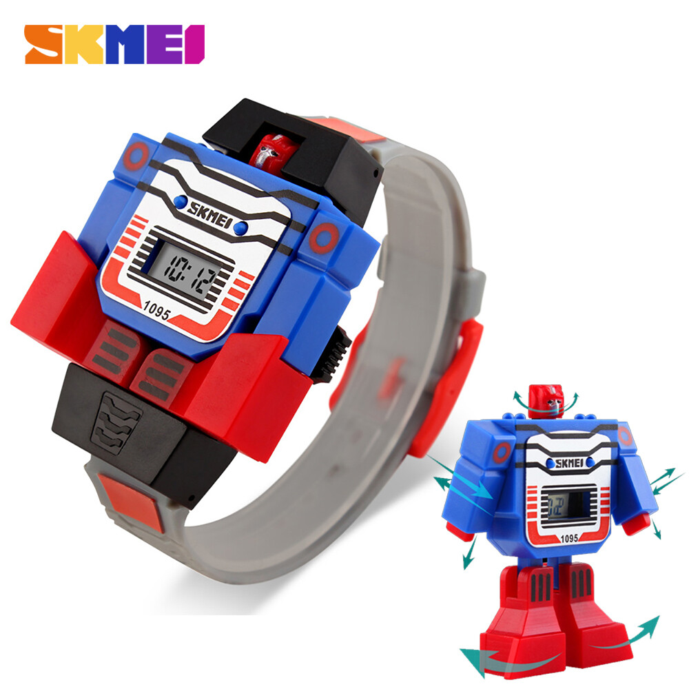 Đồng Hồ Đồ Chơi Trẻ Em SKMEI 1095 Cho Bé Trai, Đồng Hồ Đeo Tay Có Thể Tháo Rời, Màn Hình LCD Robot Hoạt Hình, Quà Tặng Cho Trẻ Em