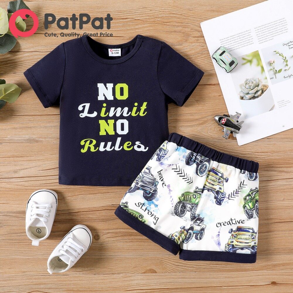 Patpat 2 chiếc áo in chữ cái ngắn tay cotton cho bé gáiTMTee và bộ quần đùi