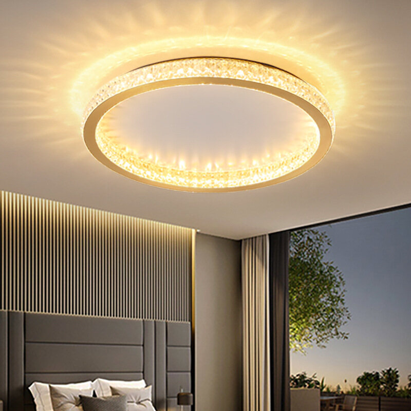 QUKAU Đèn Trần LED Hiện Đại Đèn Trần 3 Màu Đường Kính 60W 50CM Đèn Trần Điều Khiển Từ Xa Đèn Phòng Ngủ Pha Lê Sang Trọng Đèn Học Tập Đơn Giản Đèn Tròn