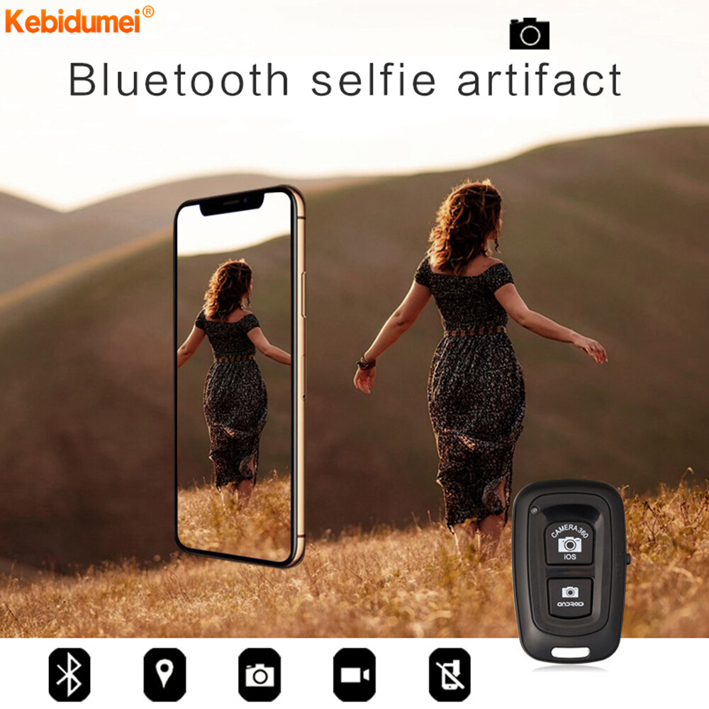 Kebidumei Mini Bluetooth รีโมทคอนโทรลปุ่มจับเวลาไม้เซลฟี่ตัวปล่อยชัตเตอร์ขาตั้งกล้องขาเดียวสำหรับโทรศัพท์ Selfie อุปกรณ์ควบคุมสัญญาณไวร์เลส