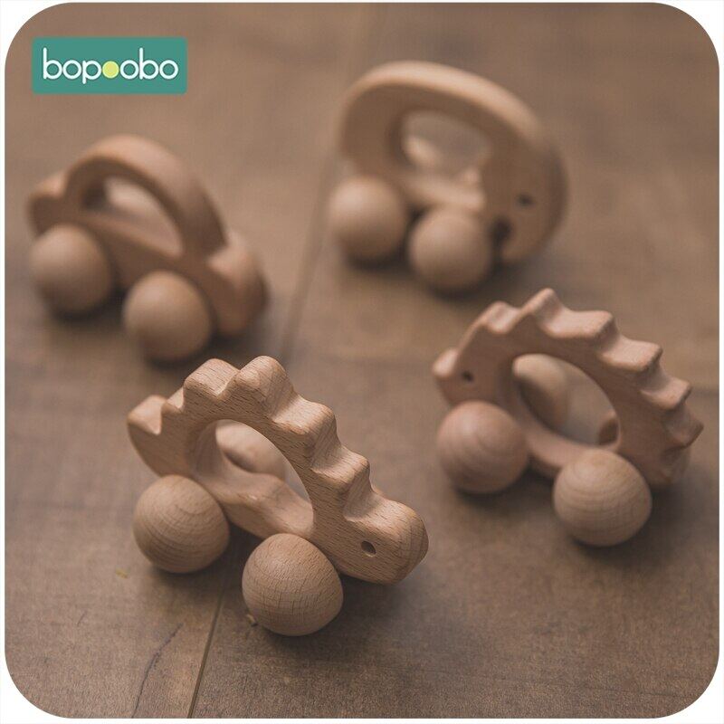 Bopoobo 1PC bằng gỗ Xe đồ chơi gặm nướu bằng gỗ động vật xe EcoFriendly