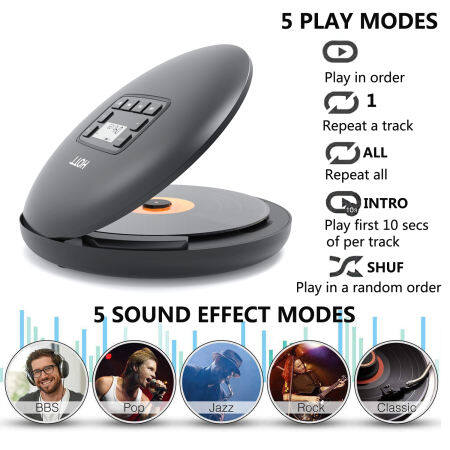 HOTT Portable Rechargeable CD Player with Headphones - Anti-Shock