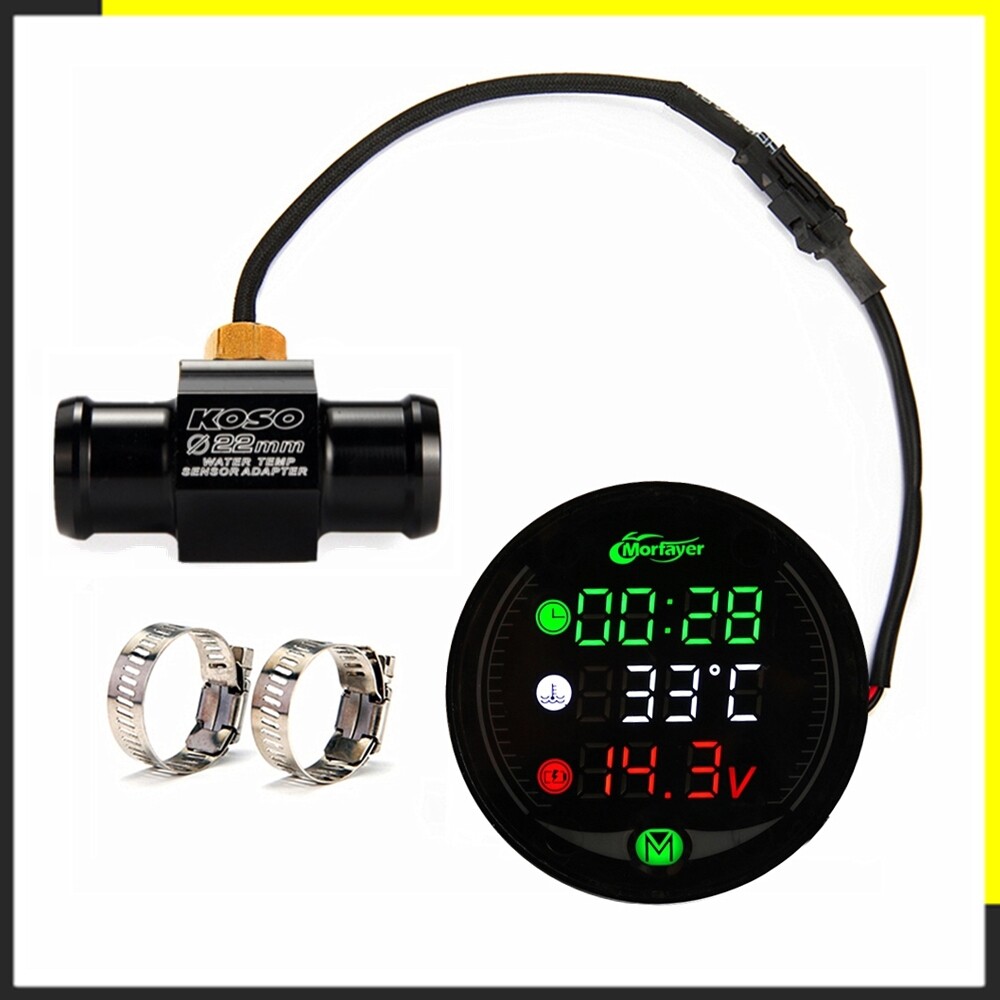 Đồng Hồ Đo Điện Áp Nước Xe Máy KOSO, Đồng Hồ Đo Thời Gian Điện Áp Nước Hình Tròn Đồng Hồ Đo Vôn Kế Usb Máy Đo Nhiệt Độ 5 Trong 1 Có Cảm Biến Cho Yamaha Y15ZR LC135 Honda RS150 (22Mm)