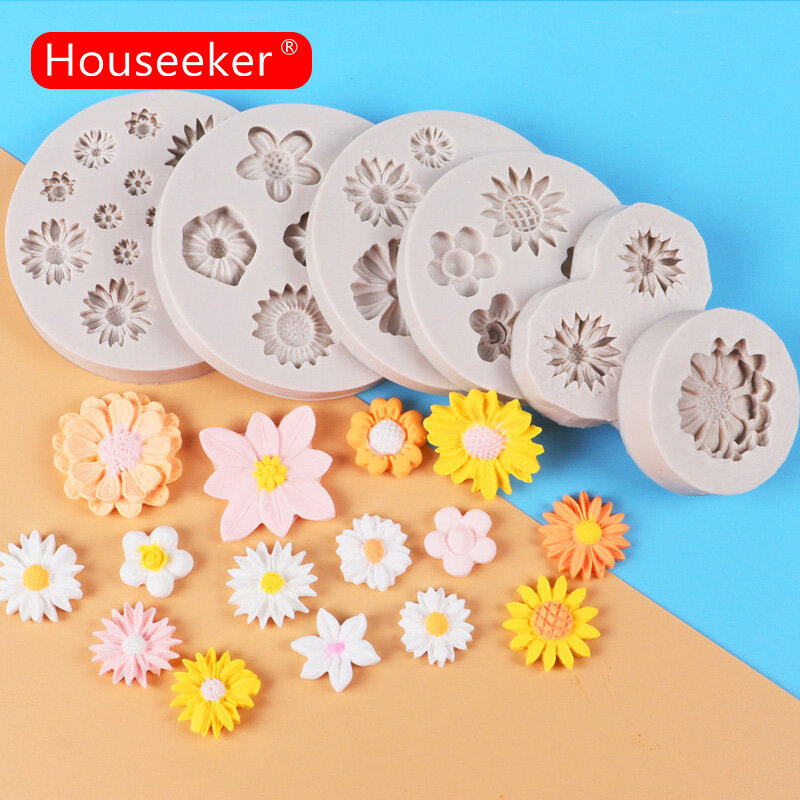 Houseeker khuôn silicon hình hoa cúc dại 3d khuôn nhựa khuôn nướng bánh dụng cụ phụ kiện bánh kẹo mềm nướng sô cô la