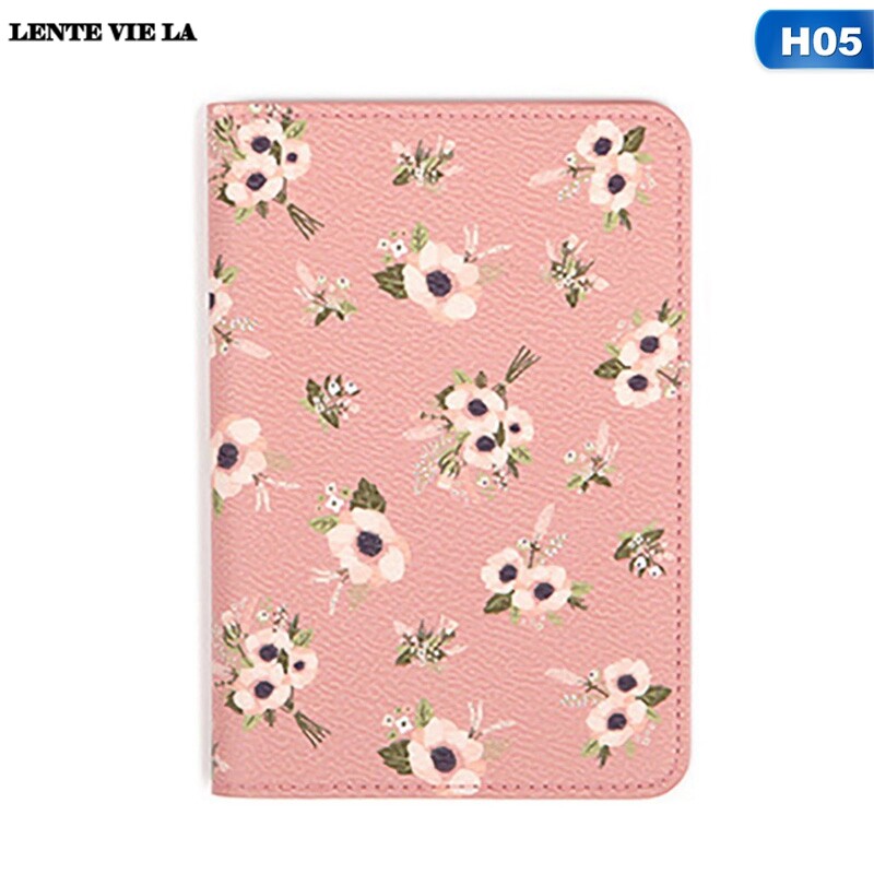 Lente Vie La In Túi Đựng Hộ Chiếu Mới Tươi Da PU Dễ Thương Đồ Đựng Thẻ Chịu Mài Mòn Bọc Hộ Chiếu Du Lịch Hoa Gấu Trúc Đỏ In Hình Chim Hồng Hạc