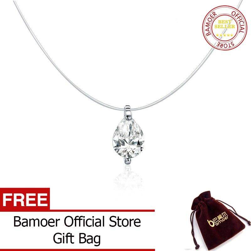 BAMOER Simple Design AAA Zircon CZ 925 Sterling Silver Fish Line Necklaces For Women Fashion Jewelry SCN332 ราคา 256 บาท*ส่งฟรี
