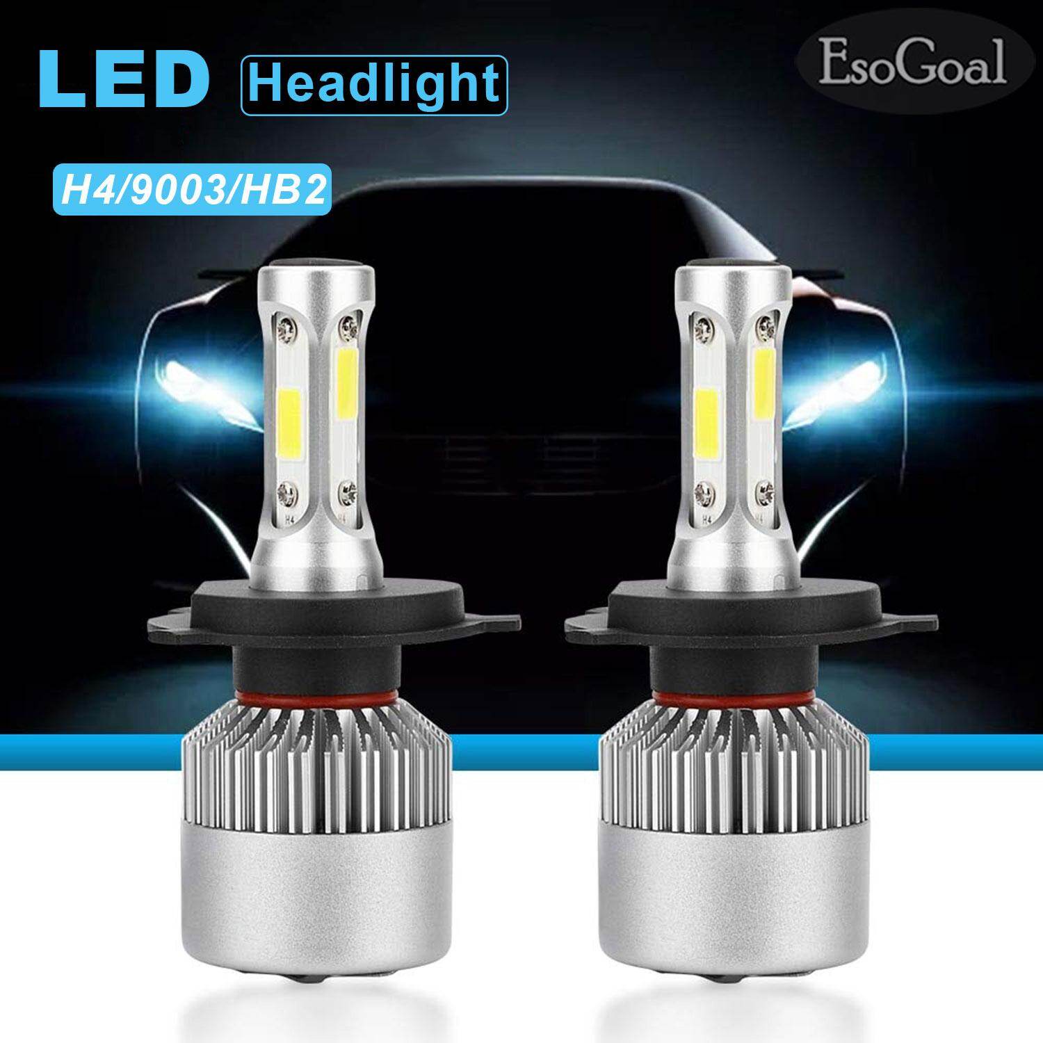 EsoGoal 2 Pcs Automobile 8000LM LED Headlight Lamp Car Front Light 360 Beam Bulb Auto Head Light H4/HB2/9003