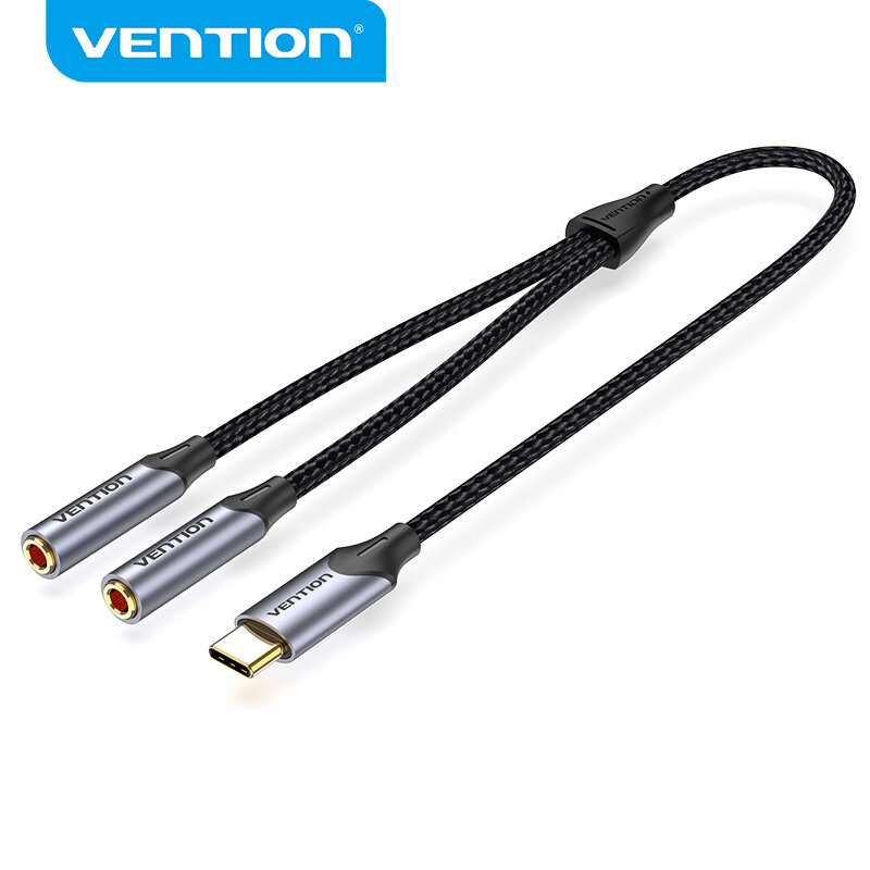 Vention Type C to Dual 3.5mm Jack Earphone Adapter USB C to 3.5mm AUX Double Headphones Adapter For 