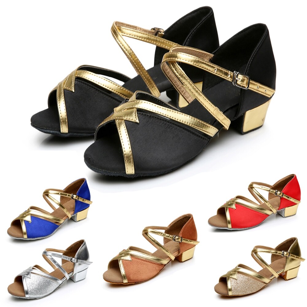 [Hot] Women Latin Dance Shoes Ladies Girls Ballroom Tango Dance Shoes Flat Heel Salsa Shoes for Kids Children Sandal High Quality C08
