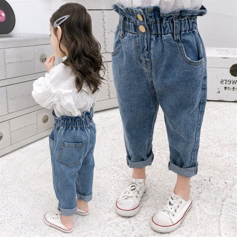 KTtrade 2-8 Năm Quần Jeans Bé Gái Trẻ Em Bé Gái Mới Biết Đi Giản Dị Quần Bò Cạp Co Giãn Quần Denim