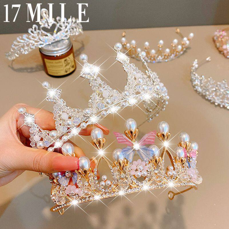 17 dặm trẻ em vương miện vương miện headband cô gái pha lê vương miện sáng bóng công chúa tóc ban nhạc sinh nhật năm mới wedding party hiệu suất