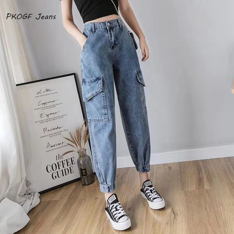 Quần Bò Chín Tấc Cho Nữ, Quần Jean Dáng Rộng, Cạp Cao, Phong Cách Hàn Quốc