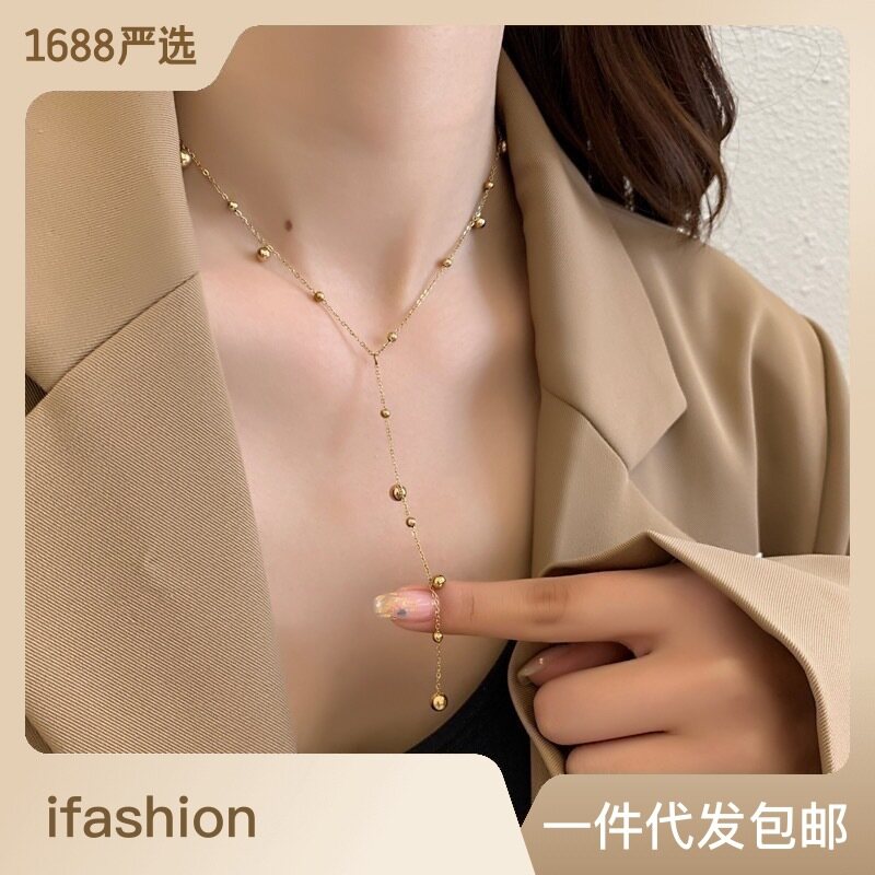 Biba70702 trang sức vòng cổ phong cách mát mẻ phong cách nhỏ thời trang Thiết kế hạt tròn cho nữ khí chất Vòng cổ dài tua rua