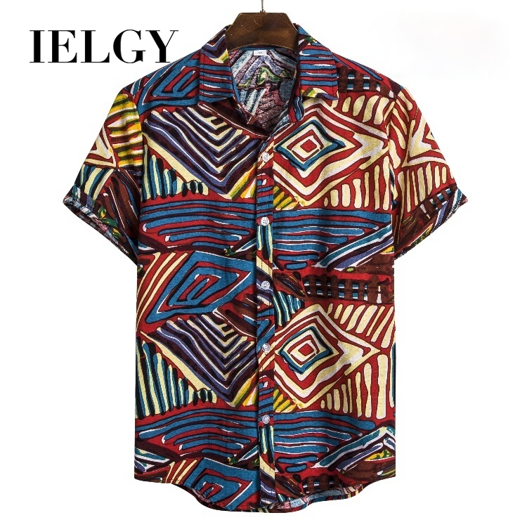 IELGY CS2 Men's Casual Fashion Hawaiian Short Sleeve Floral Shirt