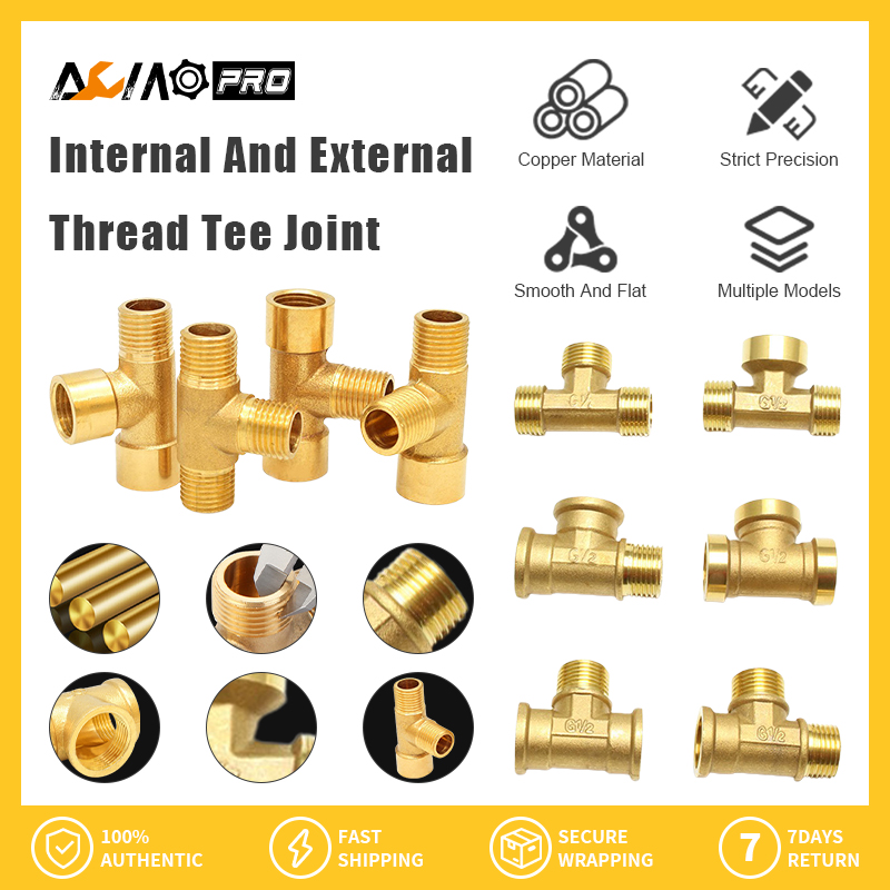 Aumopro 1 cái đầu nối ống đồng thau đầu nối khớp nối dầu khí nước đầu nối ren cái đực 1/8 "1/4" 3/8 "1/2" loại chữ t bsp bằng đồng