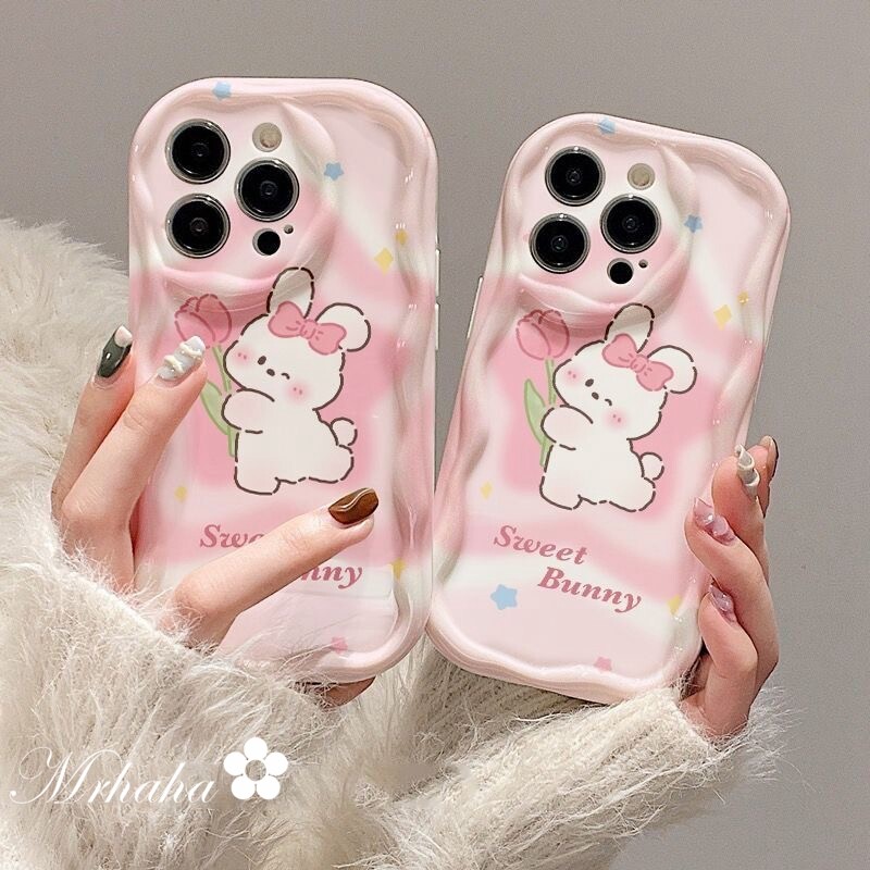 Mrhaha Fashion Cream Casing for iPhone 14 13 12 11 Pro Max X Xr Xs Max 7 8 6 Plus SE 2020 Ins High-quality Glaze Cartoon Sweet Pink Bunny and Cinnamoroll Beautiful Tulip Girly Phone Case Silicone Protective Cover🌈Ready Stock