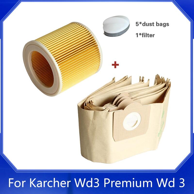 Phụ tùng Cho Karcher Wd3 Cao Cấp Wd 3,300 M Wd 3,200 Wd3.500 P 6,959-130 5x túi bọc chống bụi 1X Lọc Máy Hút Bụi Essories