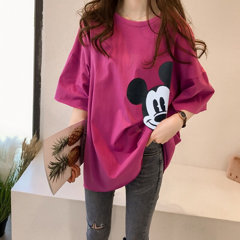 Áo 2020 Áo Mặc Lót Hàn Quốc Mới Mùa Hè Áo Thun Baju Ngắn Tay Màu Tím In Hình Cúc Nhỏ Áo Khoác Nữ