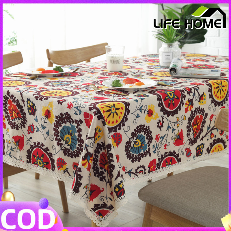 Khăn trải bàn khăn trải bàn hình chữ nhật 4/6/8 vải lanh cotton hoa mặt trời khăn trải bàn phong cách dân tộc retro khăn trải bàn trang trí phòng ăn gia đình