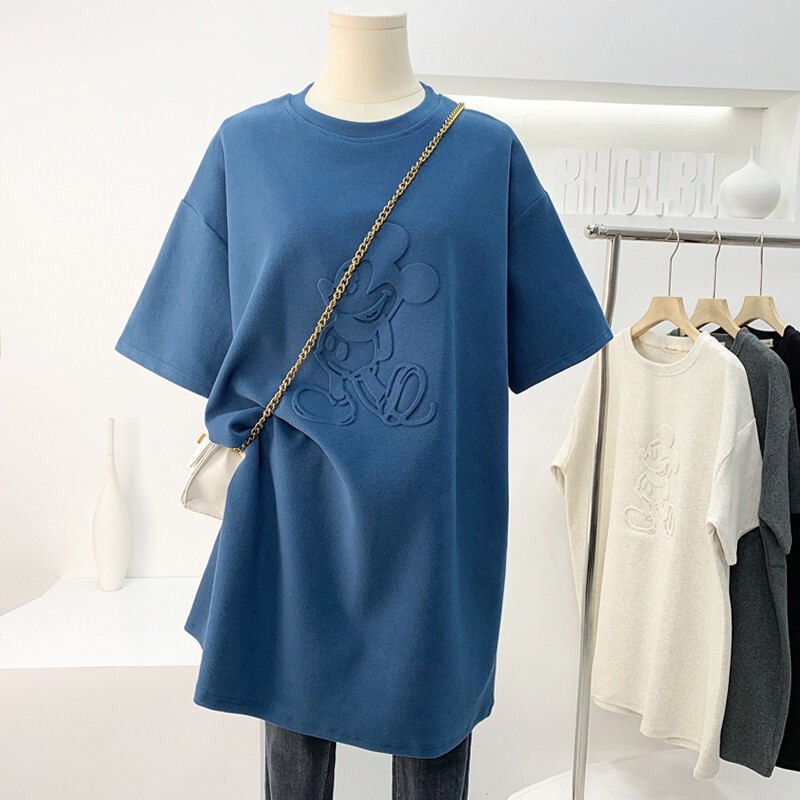 Hàn Quốc mới Taishengniao thời trang vòng cổ lỏng lẻo cộng với kích thước trung bình dài T-shirt cho phụ nữ
