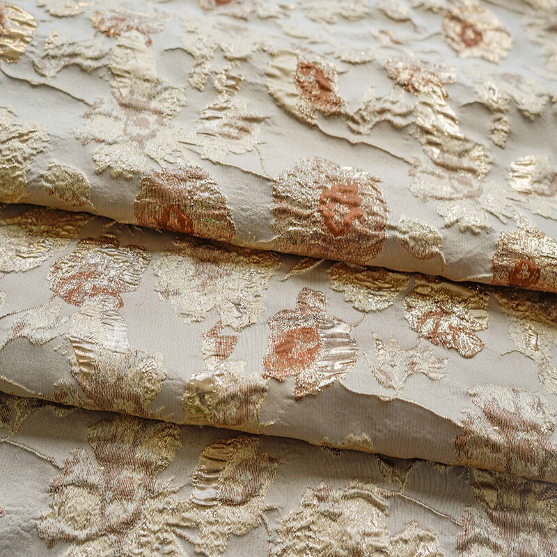 Cổ điển vàng lụa nổi vải bong bóng đầm retro vải jacquard nữ may vải tj8953