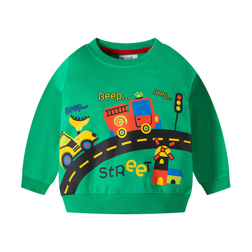 Ssweetheart Áo Nỉ In Hình Hoạt Hình Dễ Thương Thời Trang Cho Bé Trai Áo Len Cotton Dài Tay Cổ Tròn