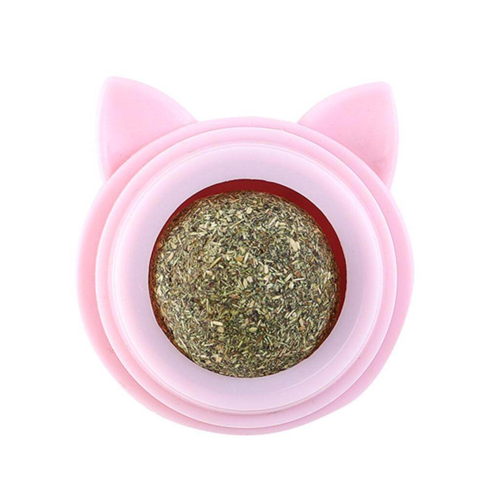 Rotatable Cat Cleaning Toy Natural Safe Catnip Edible Lick Balls with Transparent Cover Catnip Wall Balls for Cats Teeth Cleaning Pet Health Supplies