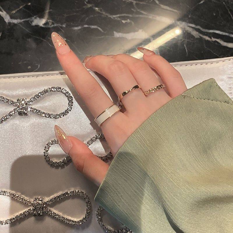 Fashion Jewelry Shop INS 3 chiếc nhẫn nữ Cặp nhẫn cổ điển Phụ kiện màu bạc Kích thước mở có thể điều chỉnh