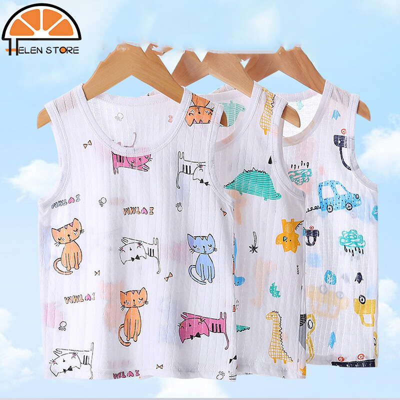 Hs áo ba lỗ thoáng khí không tay mới áo ba lỗ hoạt hình áo ba lỗ cotton áo ba lỗ thấm mồ hôi mặc lót áo ngắn tay cho trẻ em