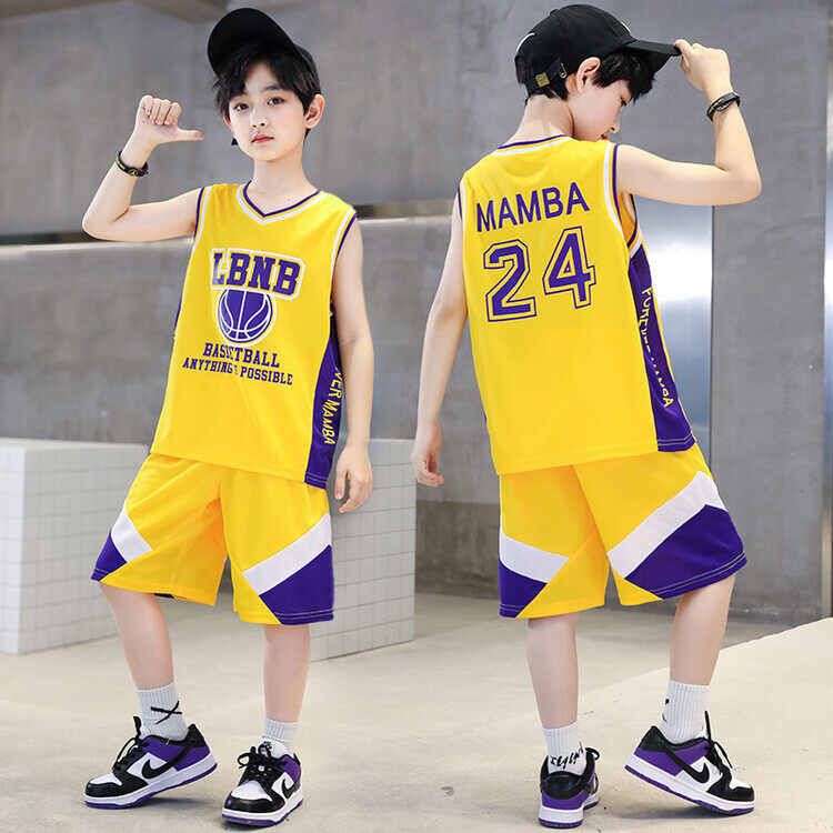 Bộ Quần Áo Bóng Rổ Cho Bé Trai Bé Gái Lakerss Bryantss No.24 Áo Thi Đấu Không Tay Nhanh Khô Bộ 2 Chiếc Quần Áo Tập Thể Thao