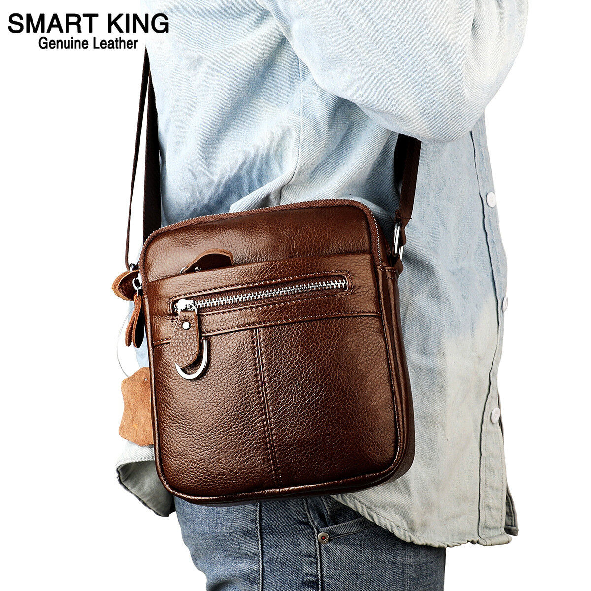 Smart king túi đeo vai dành cho nam da bò thật túi đưa thư công sở dây đeo vai có thể điều chỉnh thời trang túi đeo chéo