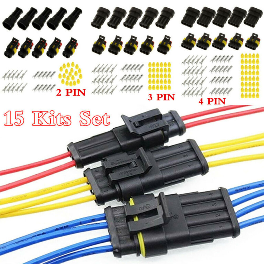 15 Sets 300V 12A Waterproof 2 3 4 Pins Way Sealed Electrical Wire Connector Plug 