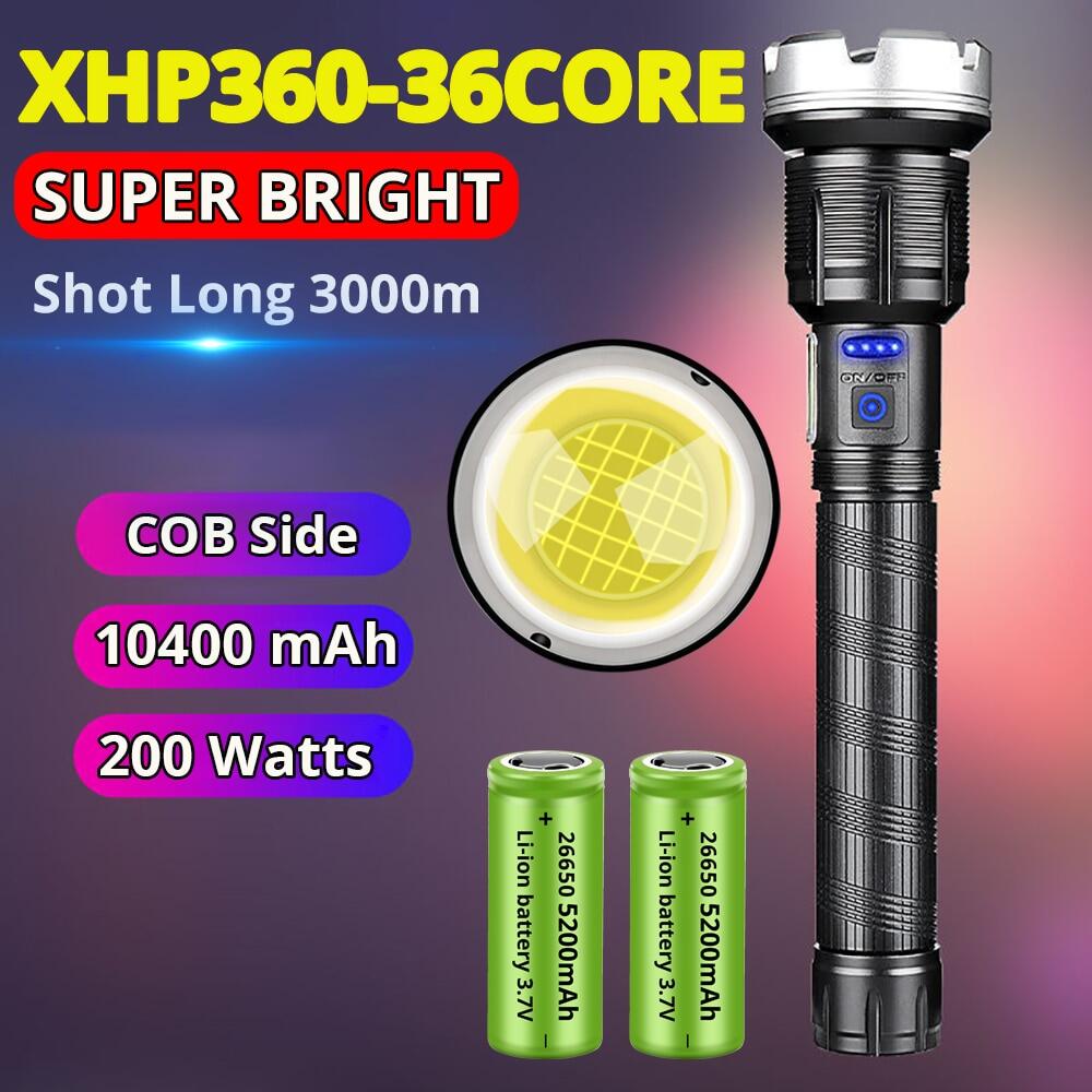 Xhp360 tầm xa đèn Pin đèn pin sạc được ánh sáng mạnh mẽ tourch ánh sáng đèn pin thu phóng được đèn pin chiến thuật chịu lực cao đèn lồng đèn pin siêu sáng không thấm nước đèn pin ban đầu 1000000 Lumens Đèn LED Đèn khẩn cấp