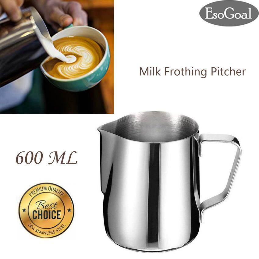 EsoGoal Bình Tạo Bọt Kem Sữa Bằng Thép Không Gỉ Cốc Tạo Bọt 12Oz (350Ml) Hoặc 20Oz (600Ml) Cốc Nồi Hơi Sữa Phụ Kiện Cốc Kem Có Cân Trong Và Ngoài-Thích Hợp Cho Espresso Latte Art Và Sữa Tạo Bọt