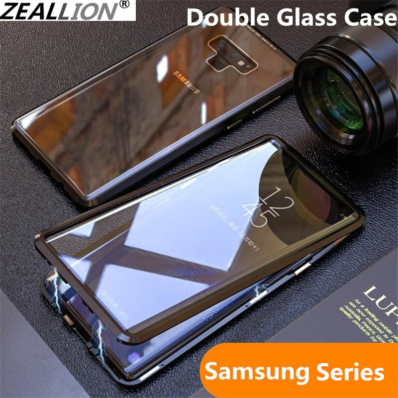 Ốp điện thoại hai mặt zeallion cho Samsung Galaxy Note 9 A11 A31 A51 A71, ốp lưng điện thoại bảo vệ toàn diện 360 độ trong suốt bằng kính cường lực hấp thụ từ tính